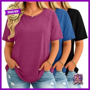 Plus Size Tunic Tee 3 Pack Raglan Sleeve Loose Fit Workout Casual Tops